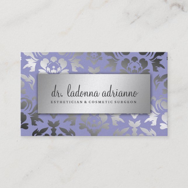 311 Ladonna Damask Silver Lavender Business Card (Front)