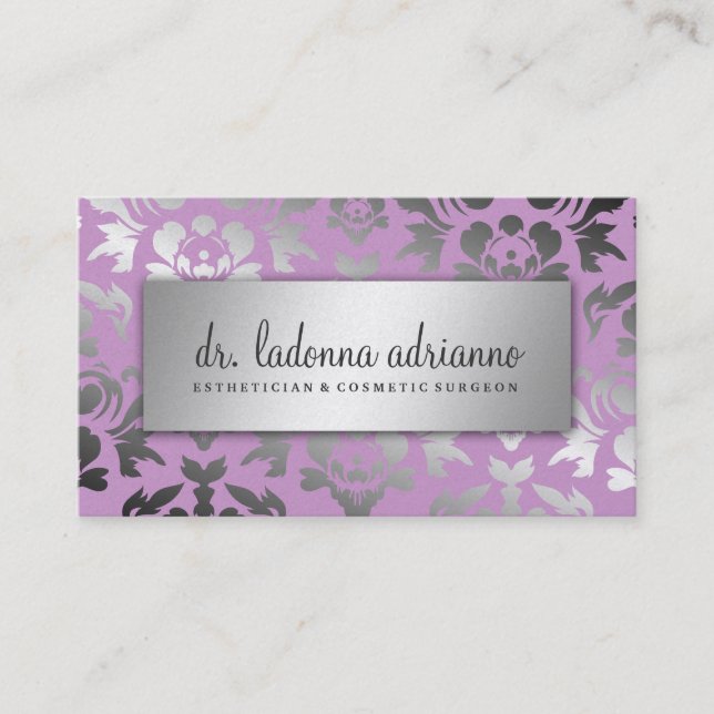 311 Ladonna Damask Silver Lush Lilac Business Card (Front)