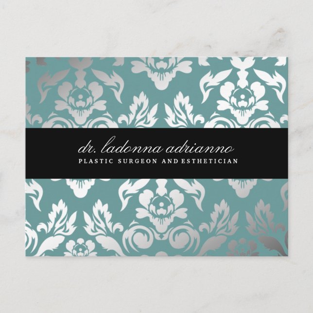 311 Ladonna Damask Teal Blue Postcard (Front)