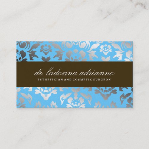 311 Ladonna Damask Teal Metallic Business Card Template