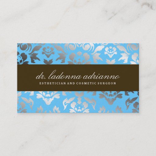 Customizable 311 Ladonna Damask Teal Metallic Business Card Template