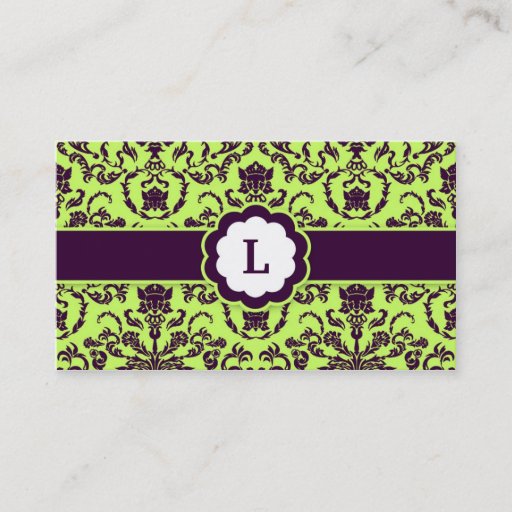 Customizable 311-Lauren Damask Monogram | Lime Business Card Templates