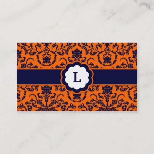 311 Lauren Damask Monogram Orange Business Card Template