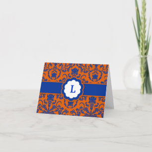 311-Lauren Damask    Royal Blue Thank You Card