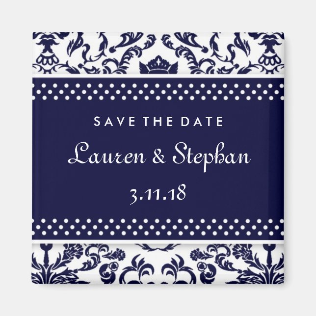 311-Lauren Damask Save the Date Navy Magnet (Front)