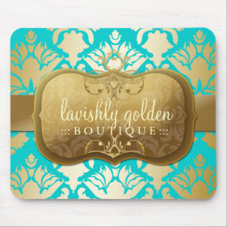 311 Lavish Golden Damask Shimmer Turquoise Mouse Pad