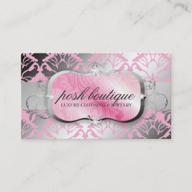 311-Lavish Pink Plater & Damask Shimmer Posh Pink Business Card (Front)