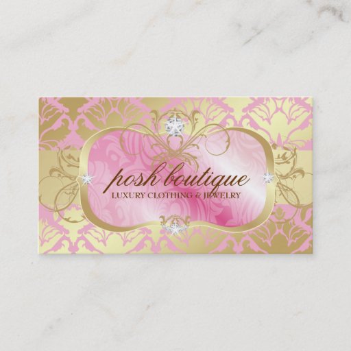 Customizable 311 Lavish Pink Plater &amp; Golden Damask Shimmer Business Card Template