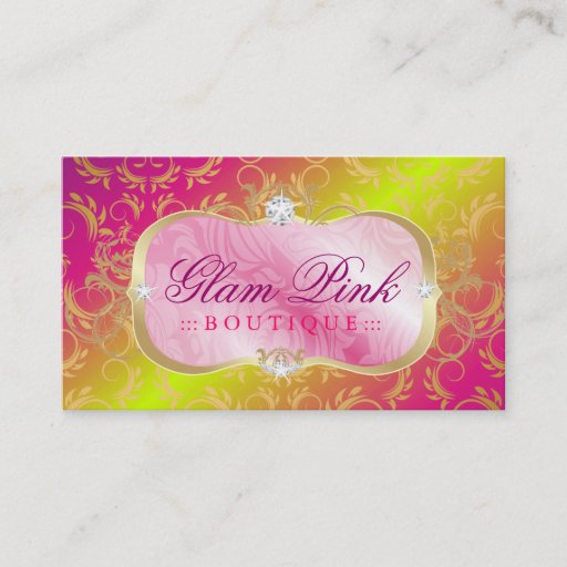 Customizable 311-Lavish Pink Platter | Golden Divine Rose Stem Business Card Templates