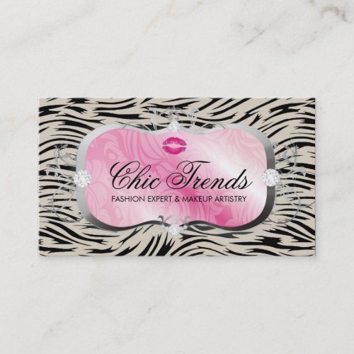 311 Lavish Pink Platter with Lips Hip Zebra Business Card