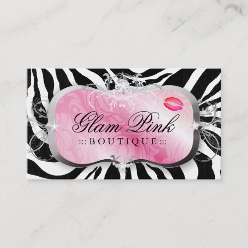 311 Lavish Pink Platter Zebra Swirls &amp; Lips Business Card Template