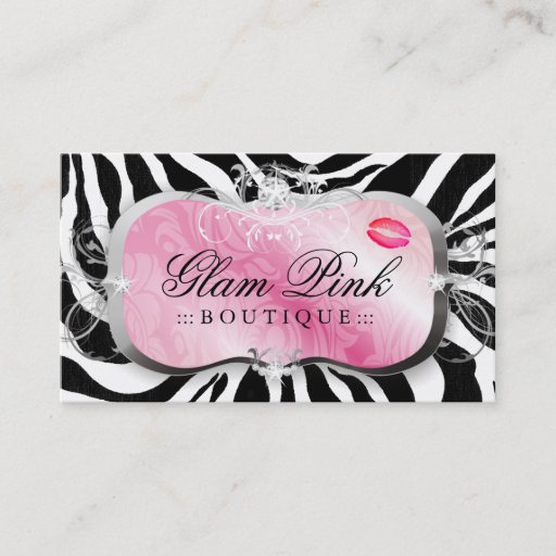 Customizable 311 Lavish Pink Platter Zebra Swirls &amp; Lips Business Card Template