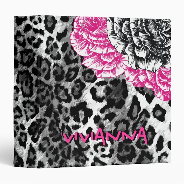 311-Le Plush Fleur - Hott Pink Funky Leopard 3 Ring Binder (Front/Spine)
