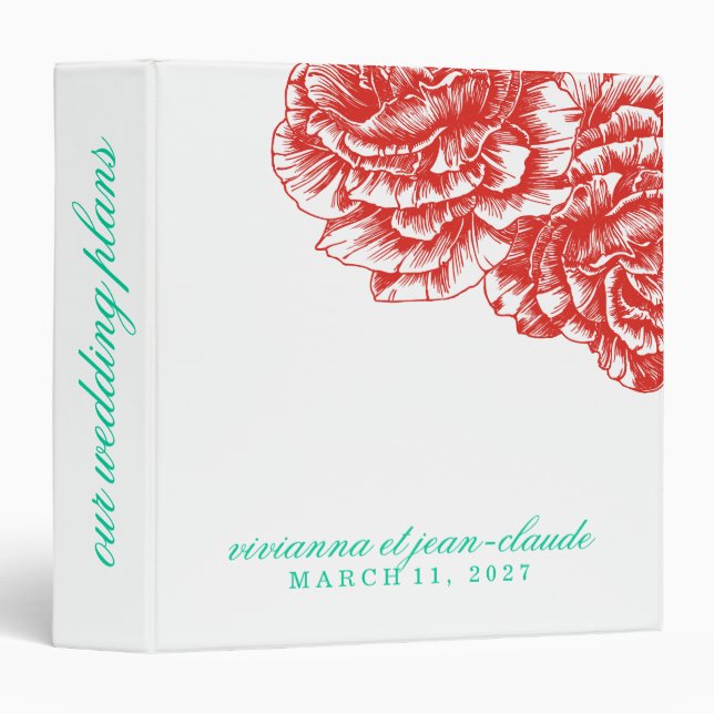 311-Le Plush Fleur - Red & Turquoise 3 Ring Binder (Front/Spine)
