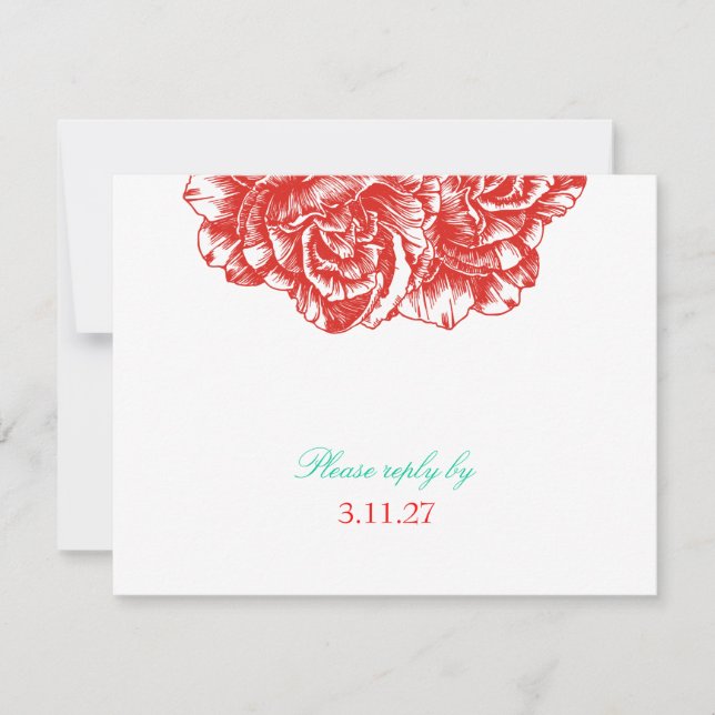 311-Le Plush Fleur - Rouge & Turquoise RSVP Card (Front)