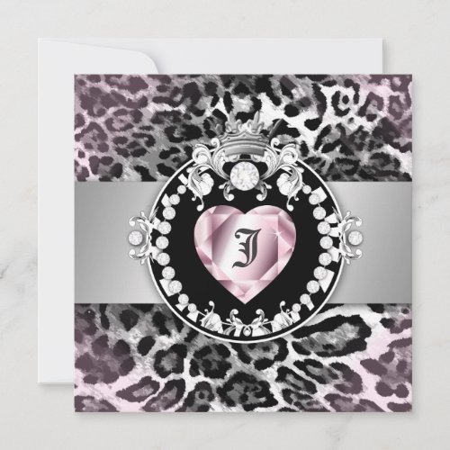 311-Leopard-Tique Queen of Hearts Sweet 16 Custom Announcements