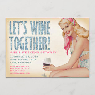 311 Let's Wine Together Retro Pinup Girl Invitation