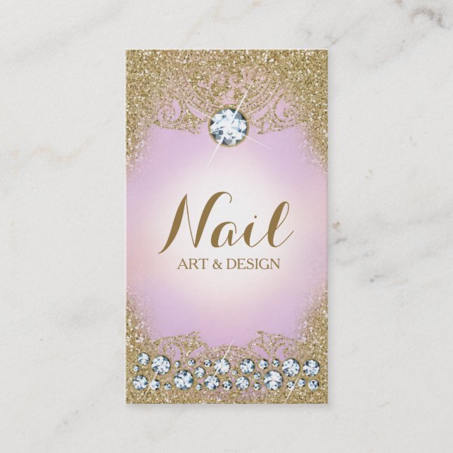311 Lilac Diamond Vintage Glam Gold Glitter Business Card (Front)