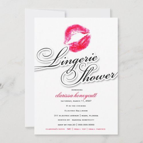 311-Lingerie Shower - Candy Red Kisses Custom Invitations
