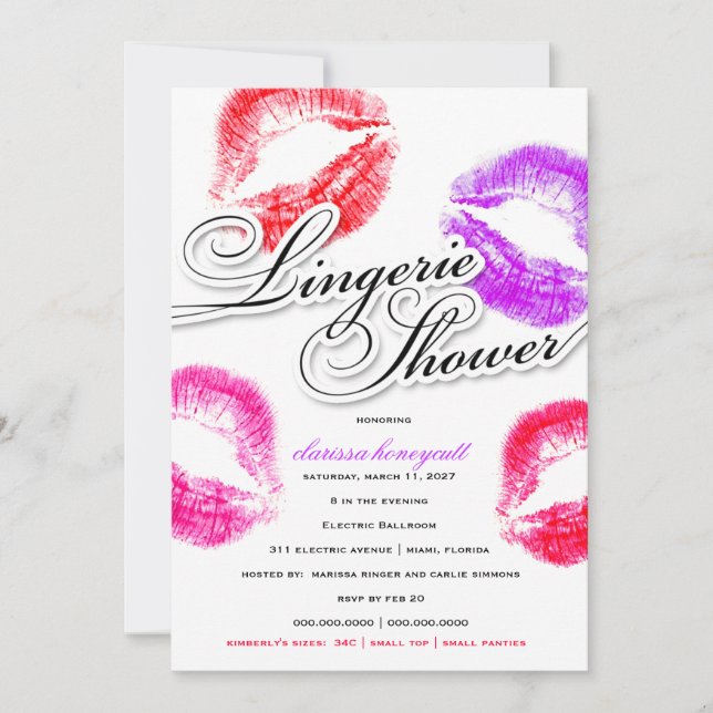 311 Lingerie Shower Colorful Kisses Invitation (Front)