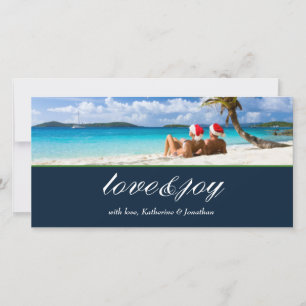 311-Love & Joy Custom Photo Navy Blue Holiday Card