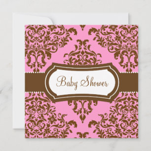 311 Lovey Dovey Damask Baby Shower Pink Chocolate Invitation