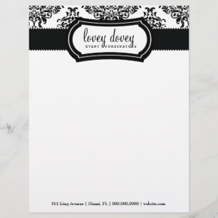 311 Lovey Dovey Damask Black White Letterhead