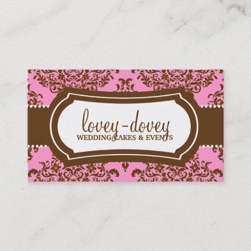 311 Lovey Dovey Damask Pink Brown Business Cards