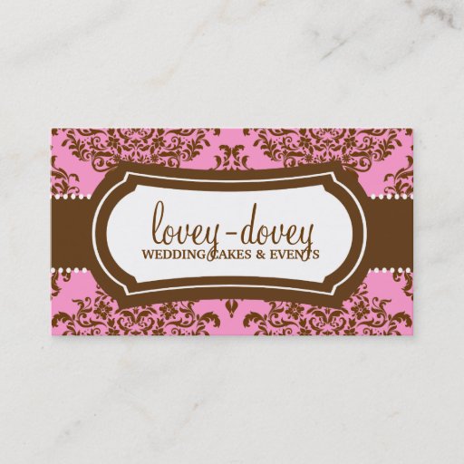 Customizable 311 Lovey Dovey Damask Pink Brown Business Cards