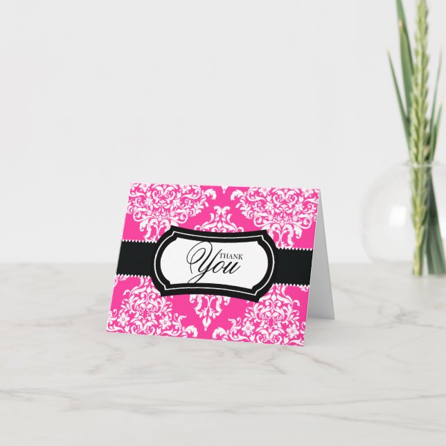 311 Lovey Dovey Damask Thank You Hot Pink (Front)