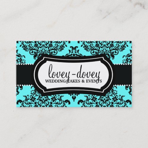 311 Lovey Dovey Damask Turquoise Blue Business Card