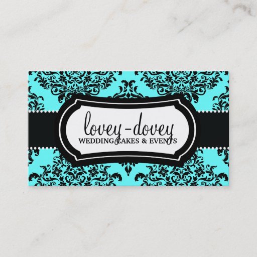 Customizable 311 Lovey Dovey Damask Turquoise Blue Business Card Templates