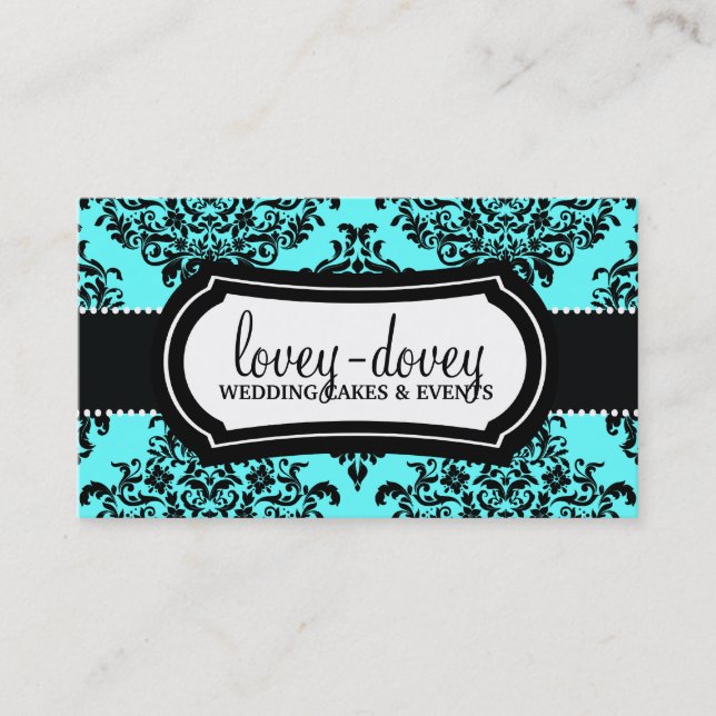 311 Lovey Dovey Damask Turquoise Blue Business Card (Front)