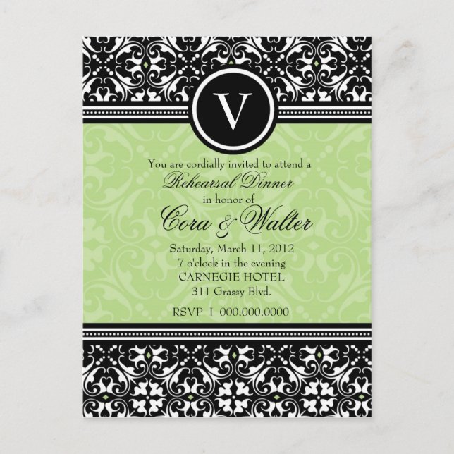 311 LUSCIOUS LIME DAMASK INVITATION POSTCARD (Front)