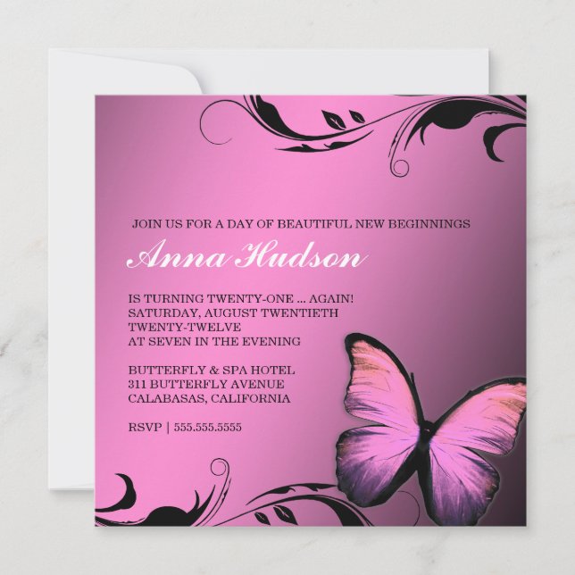 311 Lustrous Butterfly Pink Pout Invitation (Front)