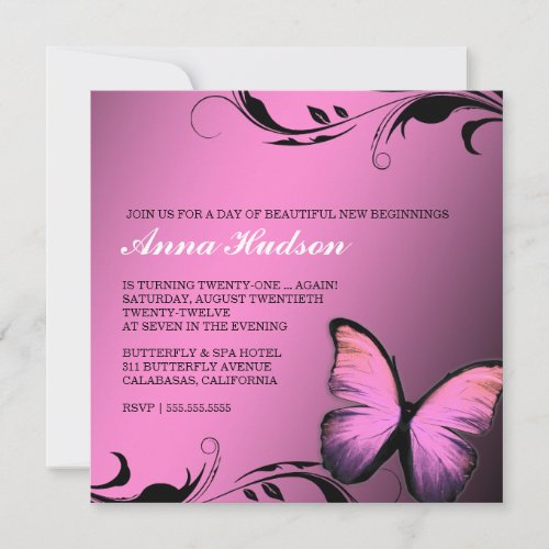 311 Lustrous Butterfly Pink Pout Invitation