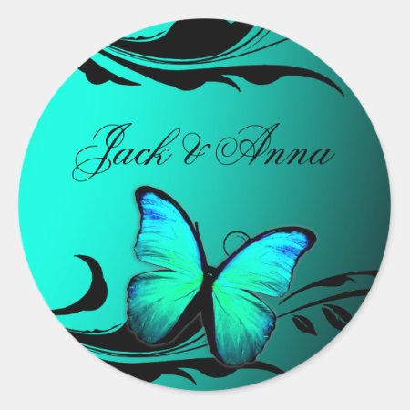 311 Lustrous Butterfly Turquoise Blue Classic Round Sticker