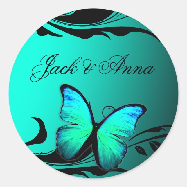 311 Lustrous Butterfly Turquoise Blue Classic Round Sticker (Front)