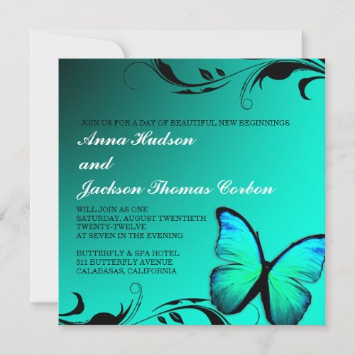 311 Lustrous Butterfly Turquoise Blue Name Card