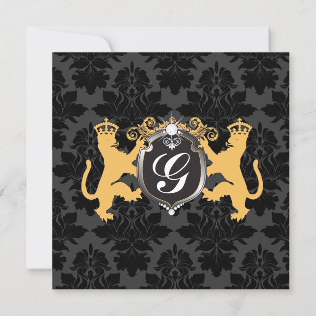 311 Luxe Lion Heraldry Yellow Baby Shower Invitation (Front)