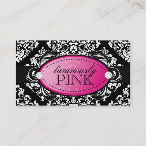 311 Luxuriously Black White Damask Pink Emblem Business Cards