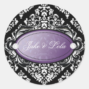 311 Luxuriously Black White Damask Purple Classic Round Sticker