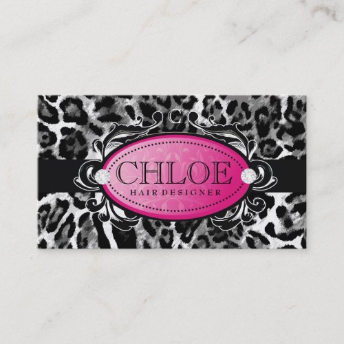 311 Luxuriously Leopard Damask Monogram Business Card