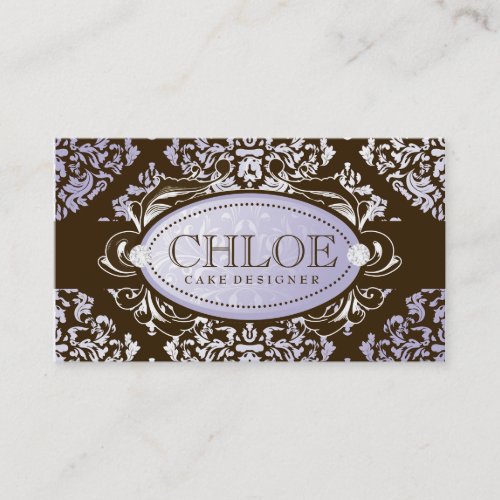 311 Luxuriously Lilac N Brown Damask Monogram Business Cards