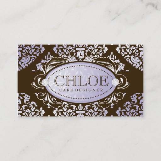 Customizable 311 Luxuriously Lilac N Brown Damask Monogram Business Cards