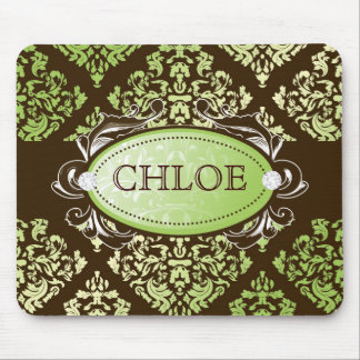 311-Luxuriously Lime Brown Damask Mouse Pad