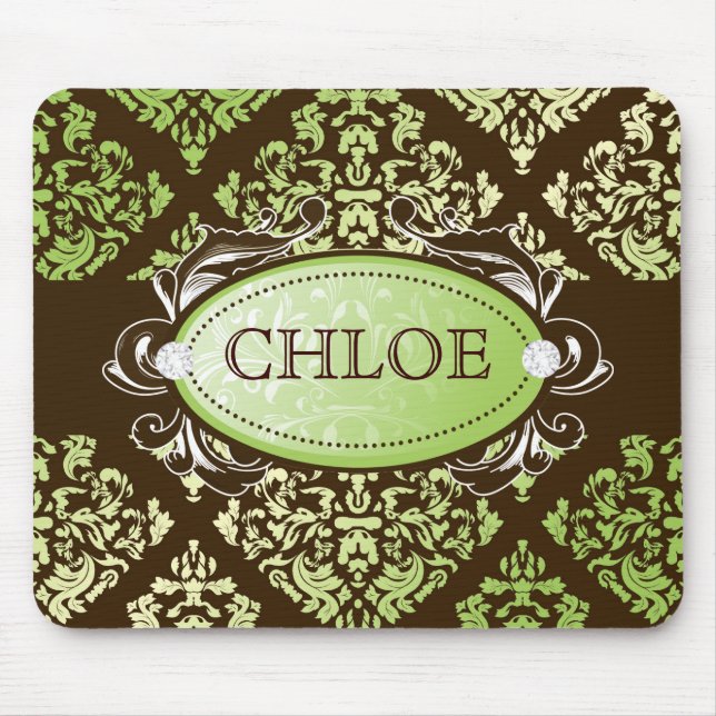 311-Luxuriously Lime Brown Damask Mouse Pad (Front)