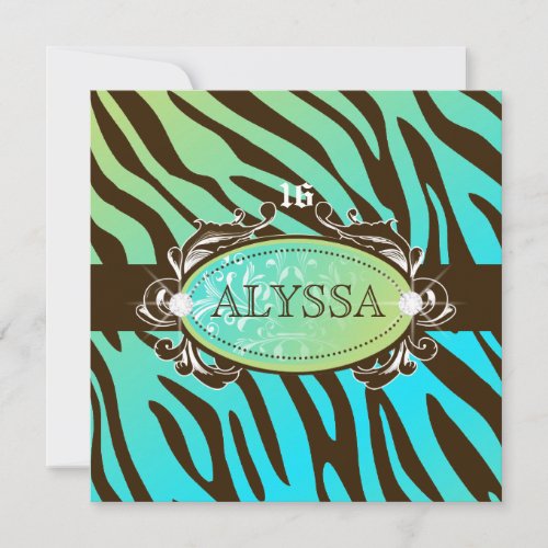 311-Luxuriously Oceanic Zebra Sweet 16 Invite