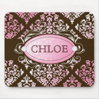 311-Luxuriously Pink Brown Damask Mouse Pad