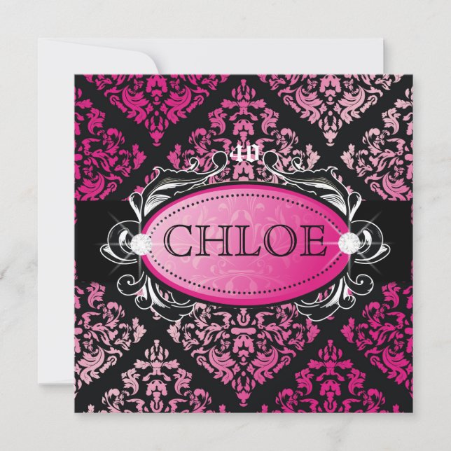 311-Luxuriously Pink Damask 40 and Fabulous Invitation (Front)
